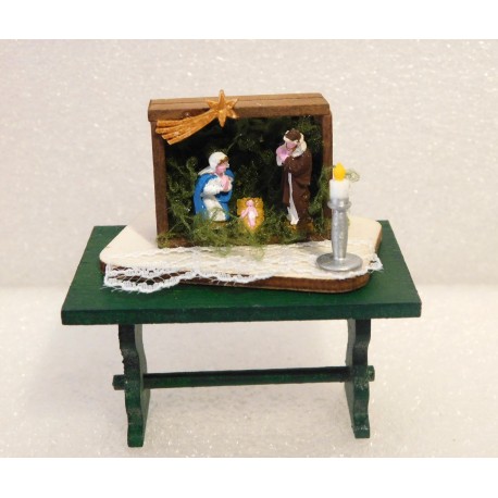 1 Plateau avec mini nativité Marie bleue, 5cm de long