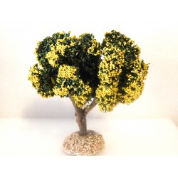 Arbre tronc bois, fleuri jaune  12cm de haut