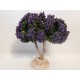 Arbre tronc bois, fleuri violet, 12cm de haut