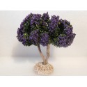 Arbre tronc bois, fleuri violet, 12cm de haut