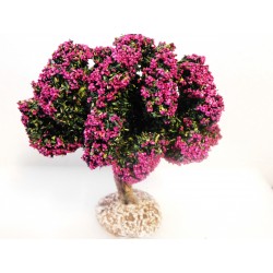 Arbre tronc bois, fleuri rose violine 12cm de haut