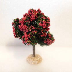 Arbre tronc bois, fleuri rouge sombre 12cm de haut