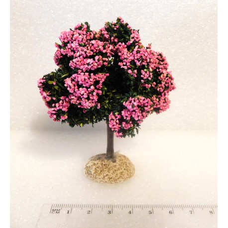 Arbre tronc bois, fleuri rose 8cm de haut