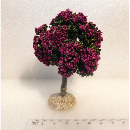 Arbre tronc bois, fleuri rose violine 8cm de haut