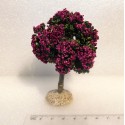 Arbre tronc bois, fleuri rose violine 8cm de haut